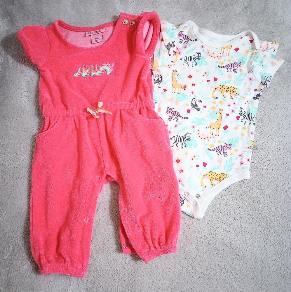 Juicy Couture Terry Jumpsuit & Animal Print Onesie 6 9 Months